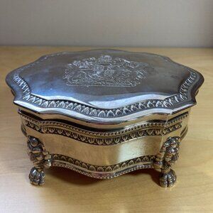 Vintage silver-plated jewelry trinket box Briish Coat of Arms